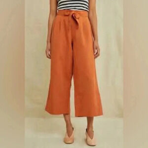 Amour Vert Frankie Cropped Wide Leg Cotton Linen Pants in Terracotta